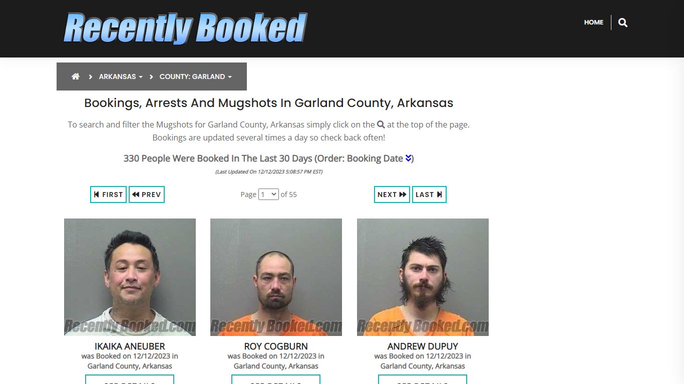 Bookings, Arrests and Mugshots in Garland County, Arkansas